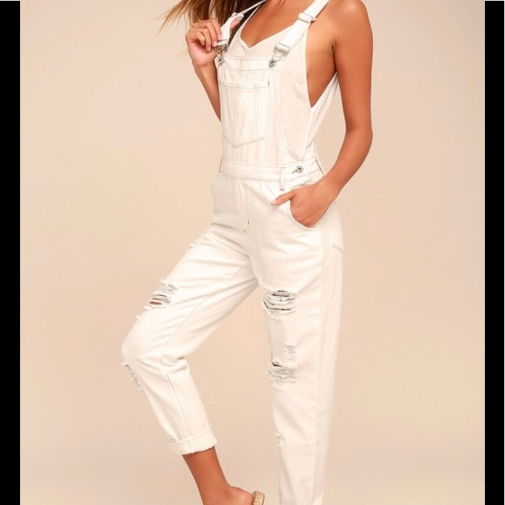 Lulu’s White Distressed Overalls